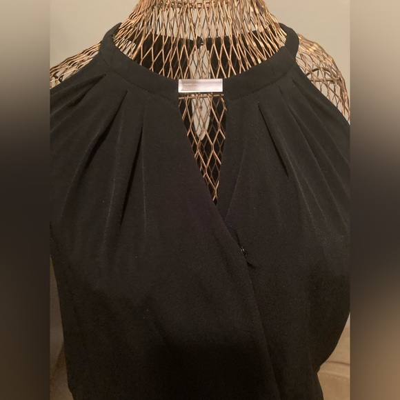 White House Black Market Classic Sleeveless Wrap Top with Silver Detail - Picture 3 of 8